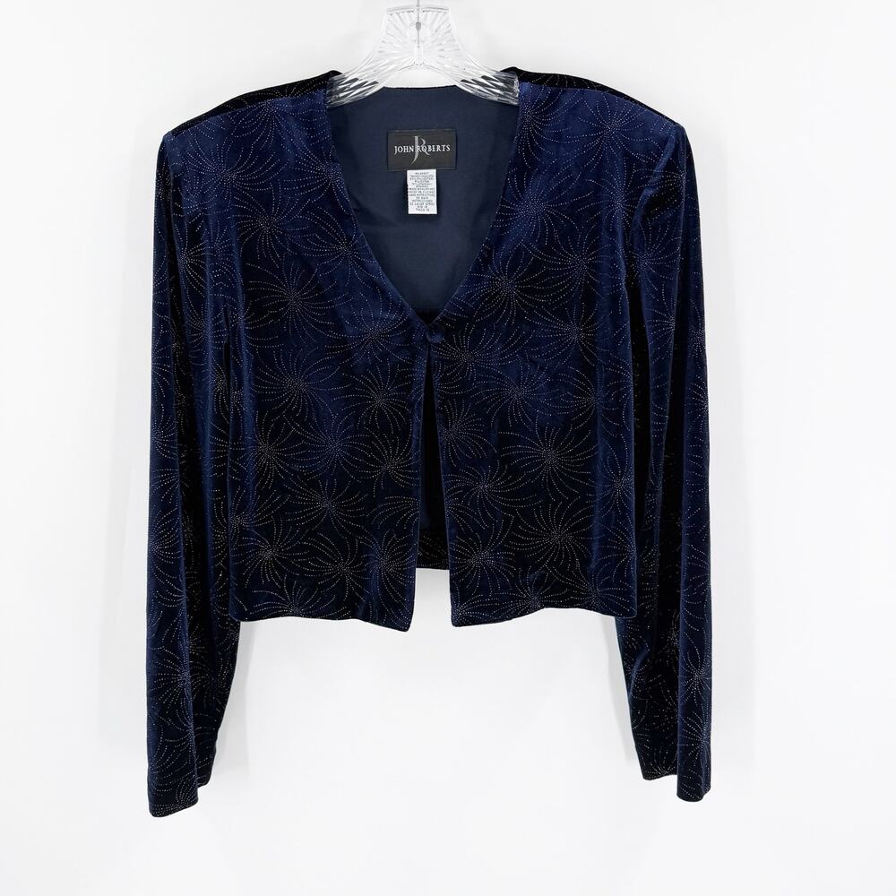 Vintage Y2K Navy Velvet Rhinestone Cardigan Goth Glam Fairy Grunge 12